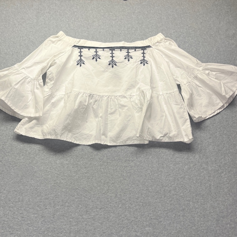 a.n.a A New Approach Off Shoulder‎ Top 3/4 Bell Sleeve White Navy New size PL